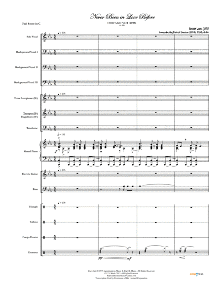 Never Been In Love Before Chicago Full Score Set Of Parts Sheet Music