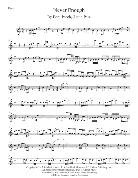 Free Sheet Music Never Enough Easy Key Of C Flute