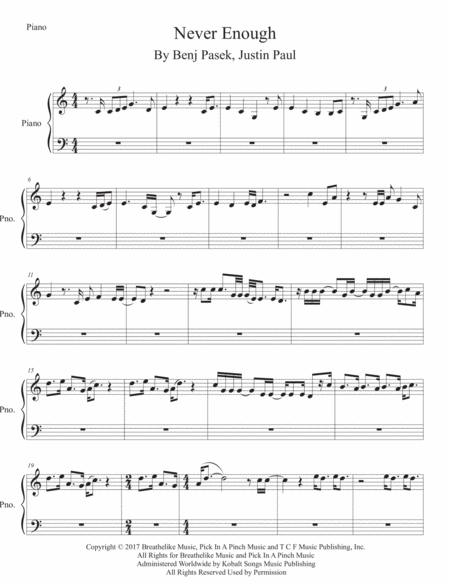 Free Sheet Music Never Enough Easy Key Of C Piano