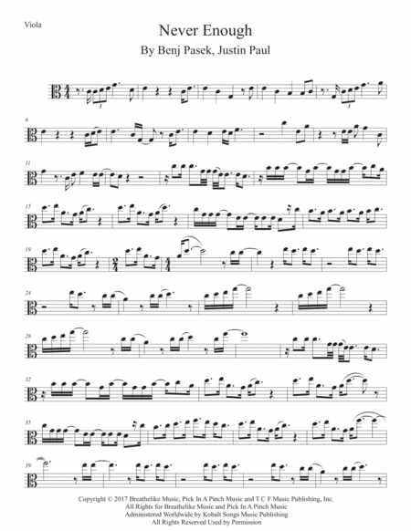 Free Sheet Music Never Enough Easy Key Of C Viola