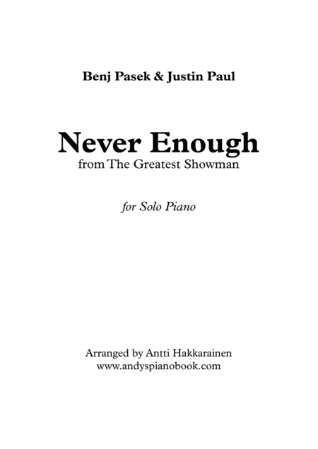 Free Sheet Music Never Enough From The Greatest Showman Piano Solo