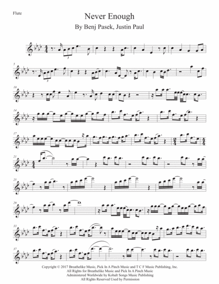 Never Enough Original Key Flute Sheet Music