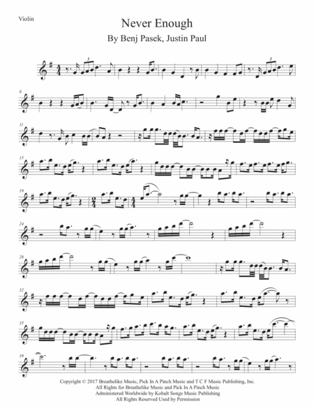 Never Enough Violin Sheet Music