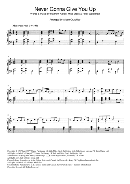 Free Sheet Music Never Gonna Give You Up By Rick Astley Early Intermediate Piano