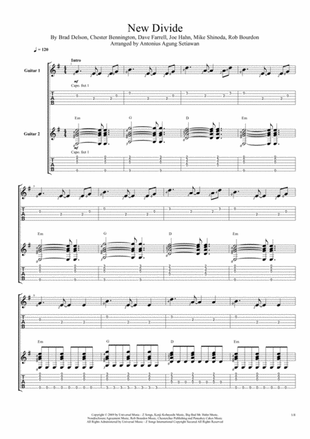 New Divide Duet Guitar Tablature Sheet Music