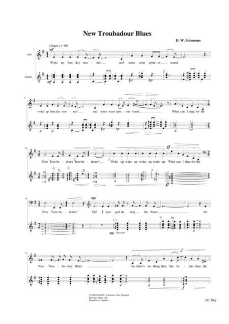 Free Sheet Music New Troubadour Blues Alto And Guitar