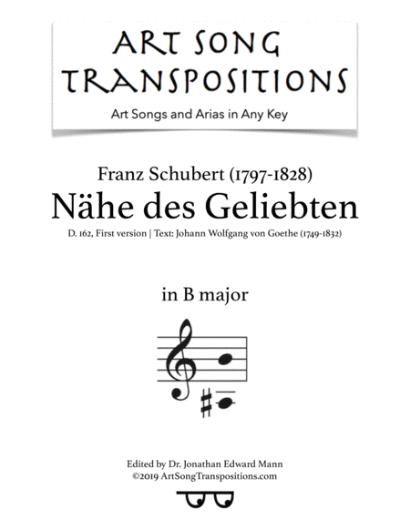 Nhe Des Geliebten D 162 First Version B Major Sheet Music