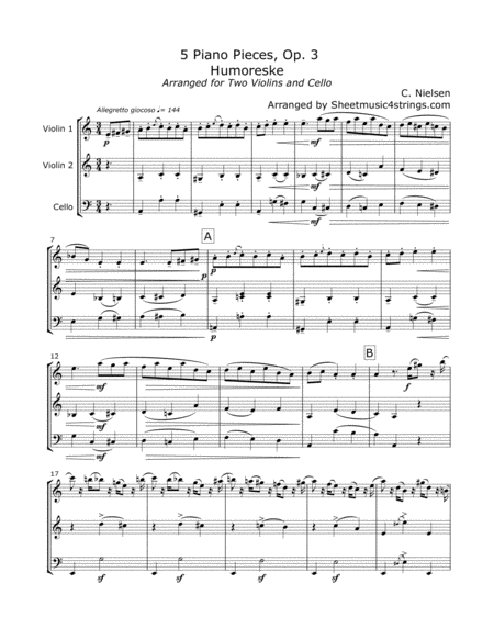 Free Sheet Music Nielsen C Humoreske For Two Violins And Cello