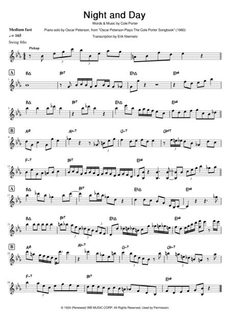 Free Sheet Music Night And Day Oscar Peterson Jazz Piano Solo