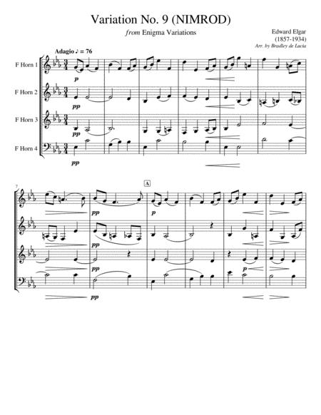 Free Sheet Music Nimrod Enigma Variations Ix For Horn Quartet