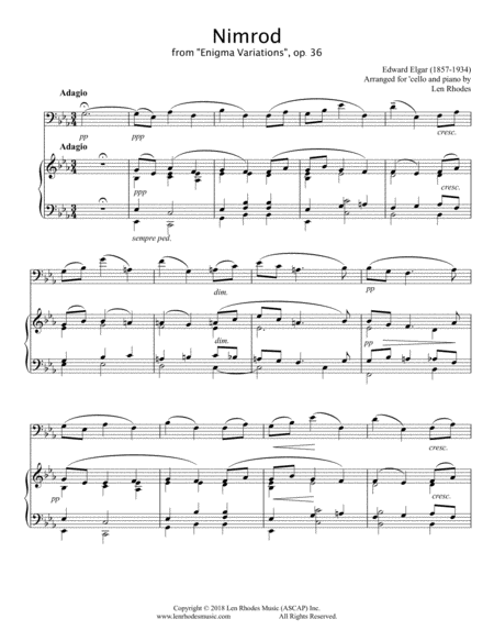 Nimrod From Enigma Variations Arranged For Cello And Piano Sheet Music