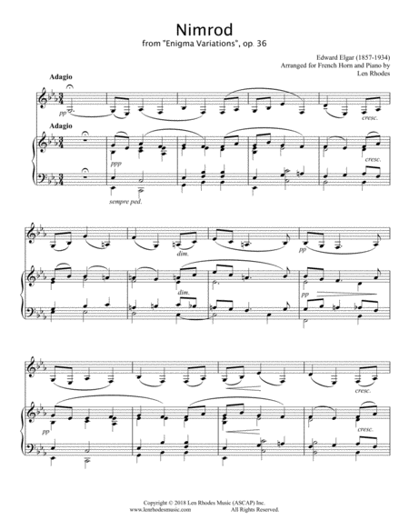 Free Sheet Music Nimrod From Enigma Variations Arranged For French Horn And Piano