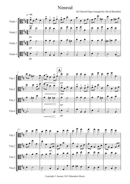 Nimrod From The Enigma Variations For Viola Quartet Sheet Music