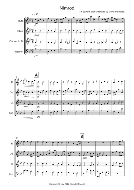 Free Sheet Music Nimrod From The Enigma Variations For Wind Quartet