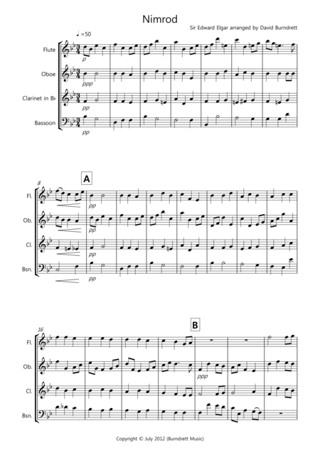 Nimrod From The Enigma Variations For Wind Quartet Sheet Music