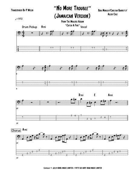 No More Trouble Jamaican Version Bass Guitar Tab Sheet Music