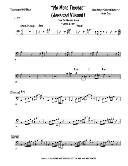 No More Trouble Jamaican Version Bass Guitar Sheet Music