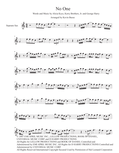 Free Sheet Music No One Easy Key Of C Soprano Sax