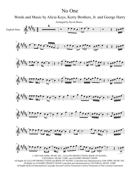 Free Sheet Music No One Original Key English Horn