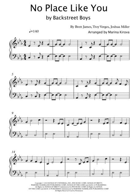 No Place Like You By Backstreet Boys With Note Names In Easy To Read Format Sheet Music