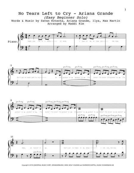 No Tears Left To Cry Easy Piano Solo Sheet Music