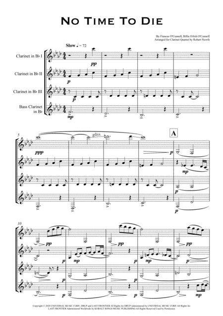 No Time To Die Bond Theme For Clarinet Quartet Sheet Music