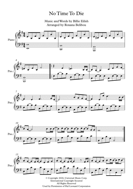 Free Sheet Music No Time To Die E Minor By Billie Eilish Piano