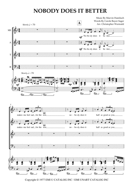 Free Sheet Music Nobody Does It Better Arr Christopher Wormald