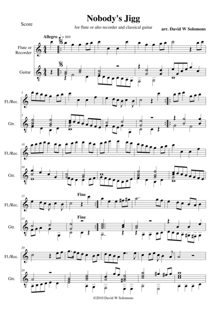 Nobodys Jigg For Flute Or Alto Recorder And Guitar Sheet Music