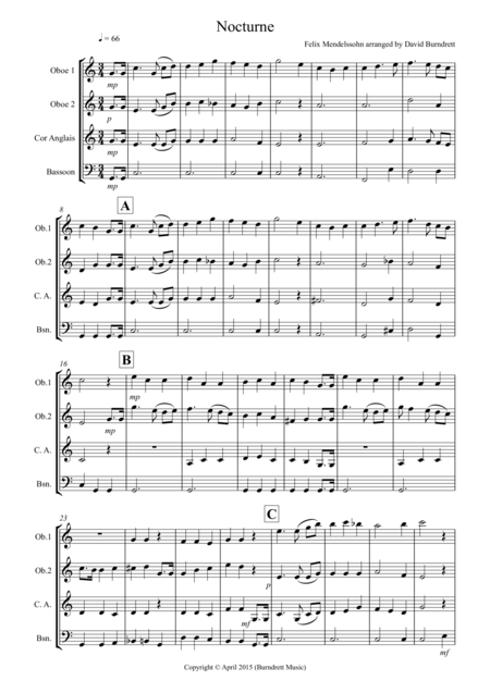 Nocturne From A Midsummer Nights Dream For Double Reed Quartet Sheet Music