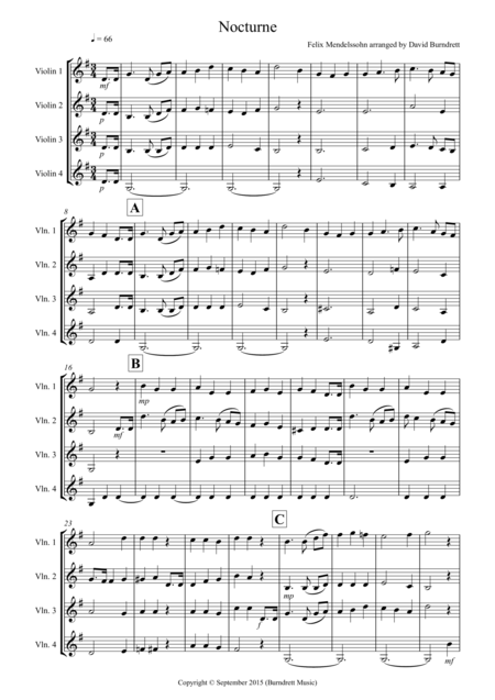 Free Sheet Music Nocturne From A Midsummer Nights Dream For Violin Quartet