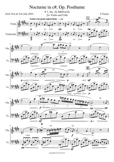 Free Sheet Music Nocturne In C Op Posthume F Chopin Violin Cello