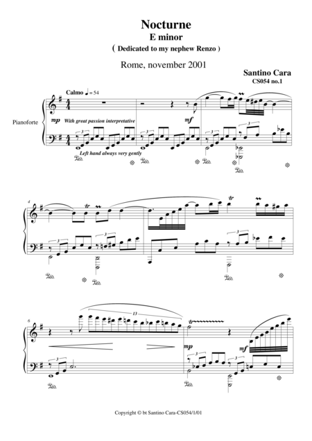 Nocturne In E Minor For Piano Sheet Music