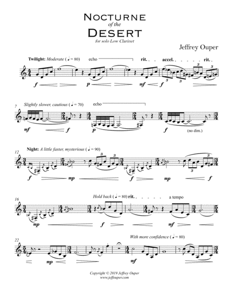 Free Sheet Music Nocturne Of The Desert For Solo Alto Bass Clarinet