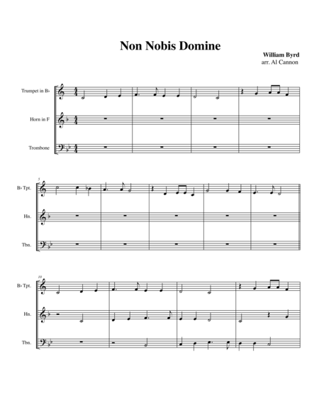 Non Nobis Domine William Byrd For Brass Trio Sheet Music