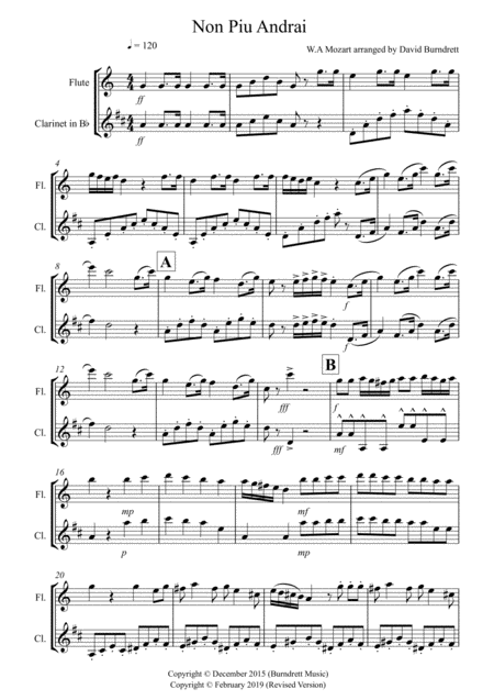 Non Pi Andrai For Flute And Clarinet Duet Sheet Music