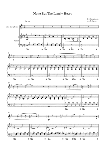 Free Sheet Music None But The Lonely Heart Peter Ilyich Tchaikovsky For Alto Saxophone Piano