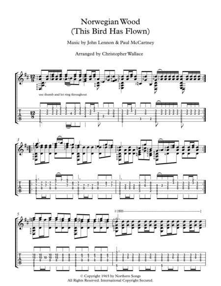 Norwegian Wood This Bird Has Flown Arranged For Solo Guitar Sheet Music