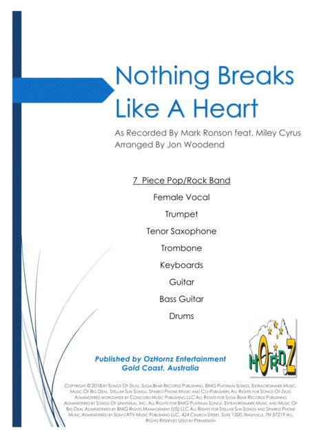 Nothing Breaks Like A Heart 7 Piece Pop Rock Chart Sheet Music