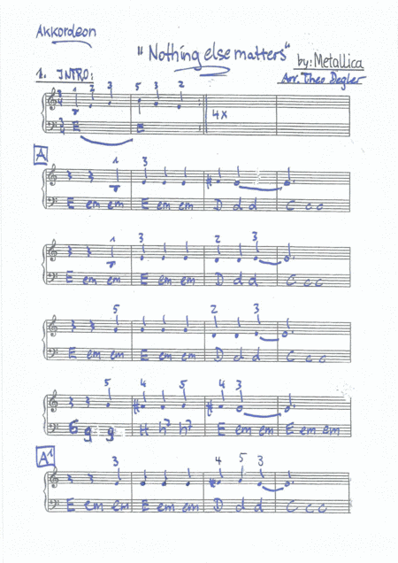 Nothing Else Matters Easy Accordionsheet Sheet Music