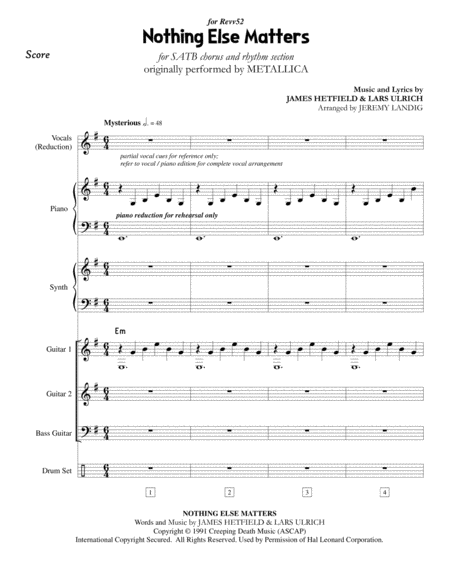 Free Sheet Music Nothing Else Matters Rhythm Section For Satb Choral Arrangement