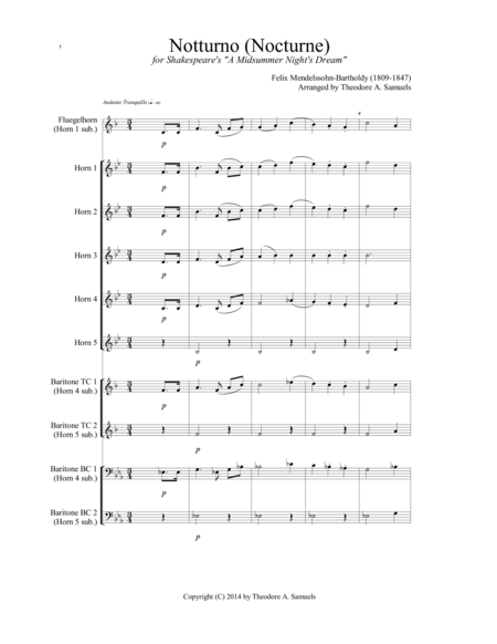 Notturno Nocturne For Shakespeares A Midsummer Nights Dream Horn Quintet Sheet Music