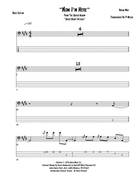 Now I M Here Bass Guitar Tab Sheet Music