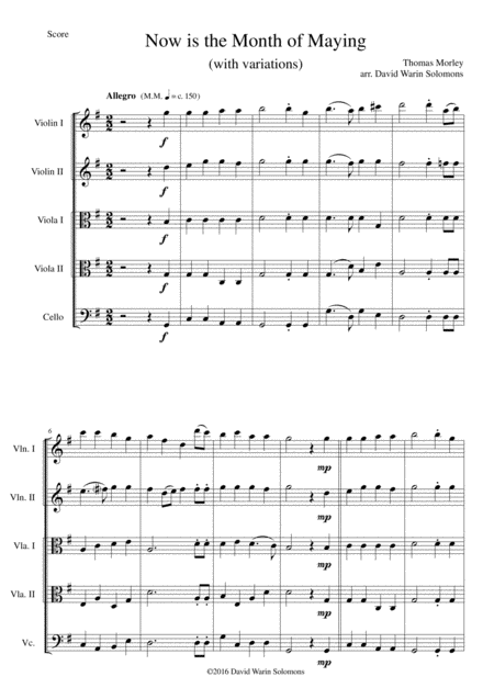 Free Sheet Music Now Is The Month Of Maying With Variations For String Quintet 2 Violins 2 Violas 1 Cello