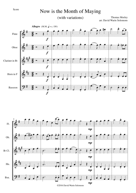 Now Is The Month Of Maying With Variations For Wind Quintet Sheet Music