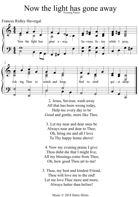 Now The Light Has Gone Away A New Tune To A Wonderful Frances Ridley Havergal Hymn Sheet Music