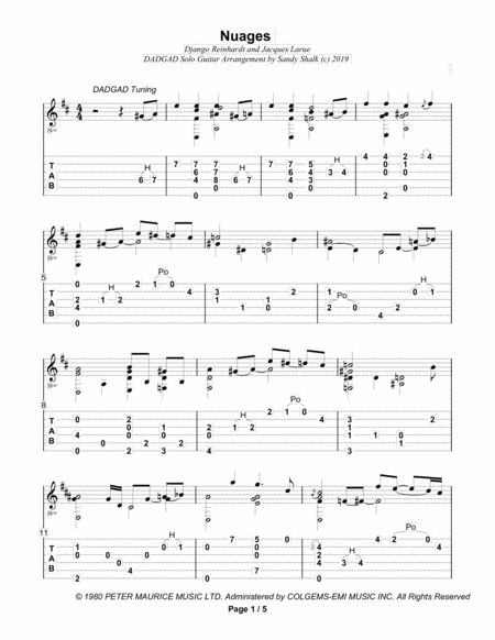 Free Sheet Music Nuages Dadgad Fingerstyle Guitar