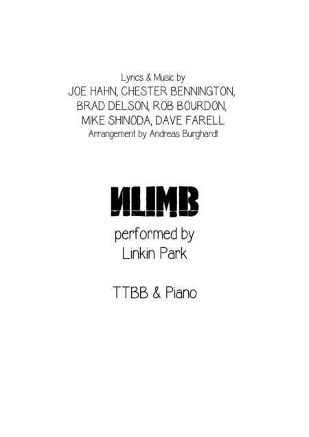 Numb For Choir Ttbb Piano Sheet Music