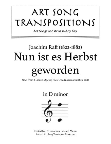 Free Sheet Music Nun Ist Es Herbst Geworden Op 52 No 1 Transposed To D Minor