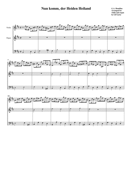Free Sheet Music Nun Komm Der Heiden Heiland Arrangement For Violin And Organ
